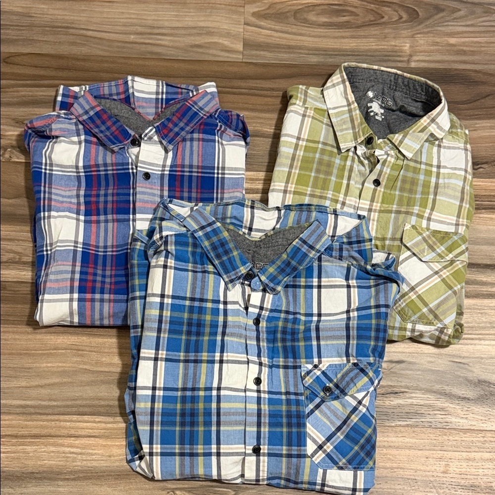 LAPG Shirt Bundle(3) Men’s XL Blue Green Plaid Terrain Casual Button Up S/S
